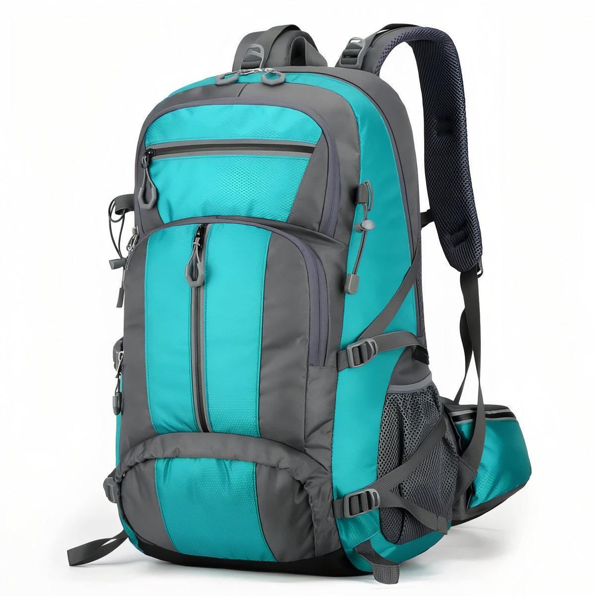 Multi-Pocket Hiking Backpack 55L - Turquoise and Gray