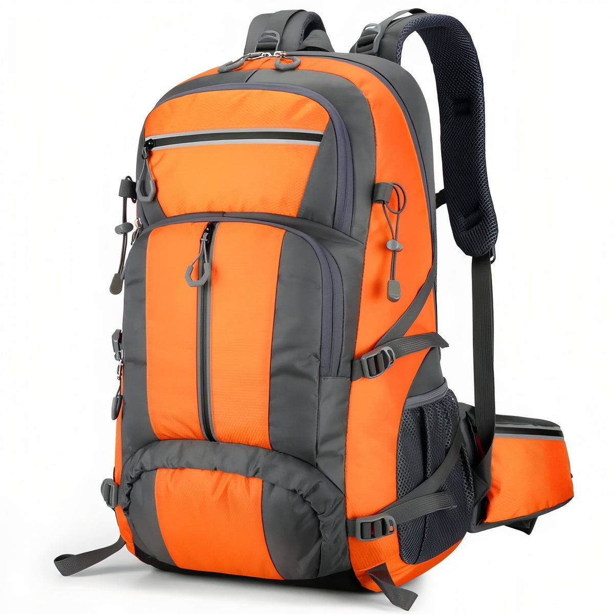 Multi-Pocket Hiking Backpack 55L - Orange and Gray