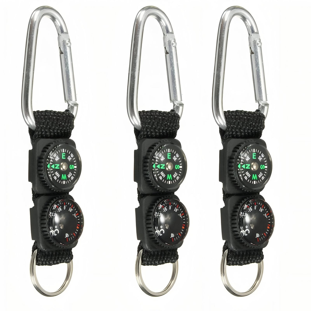 Porte-Clé Boussole Et Thermomètre trois articles alignés - Noir