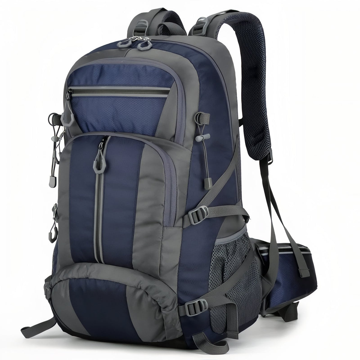 Multi-Pocket Hiking Backpack 55L - Dark Gray and Navy Blue