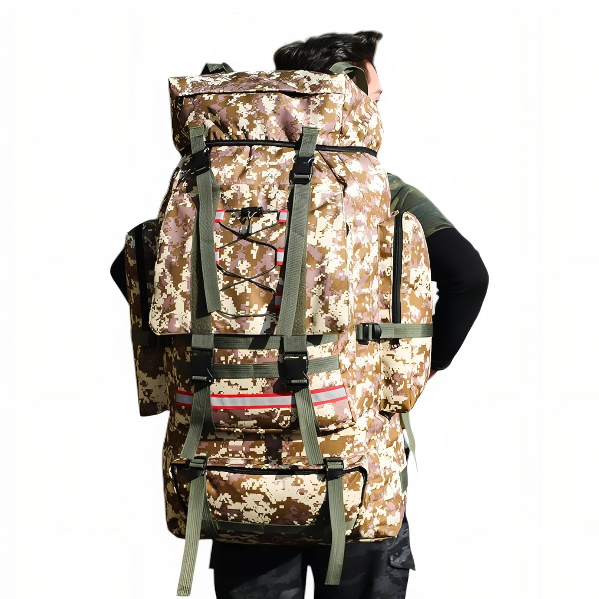 Trek Bag 130L worn on the back - Khaki - Navy Blue - Camouflage Green - Olive Green - Black - Gray