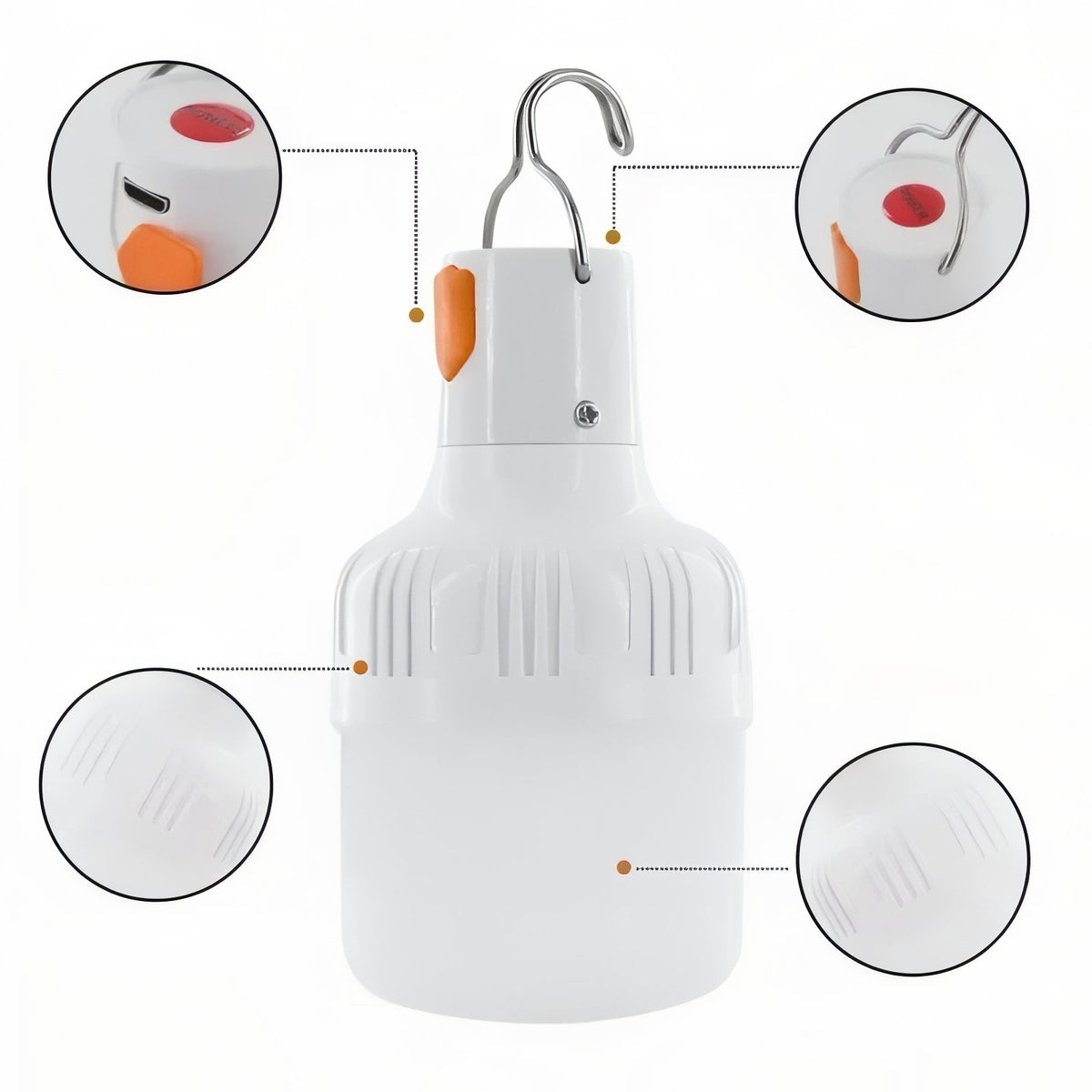 Lanterne Camping Rechargeable 60W gros plan détails boutons - 30W - 60W
