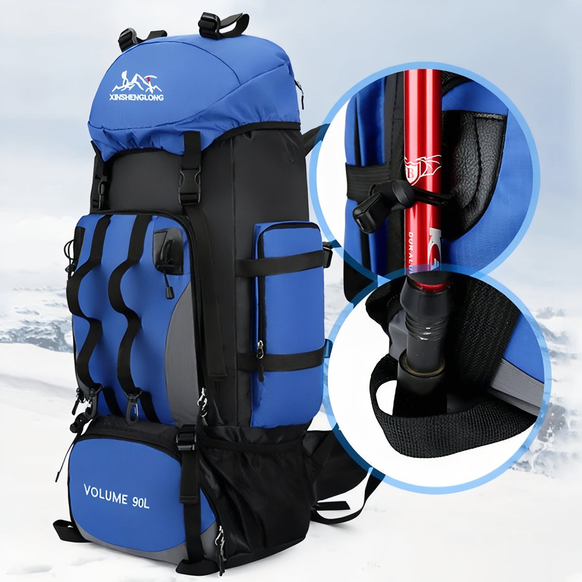 Close-up on Trekking Backpack details - Light Blue - Red - Green - Navy Blue - Black