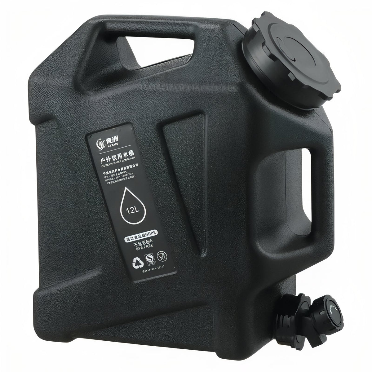 12L Camping Water Jerrycan - Matte Black