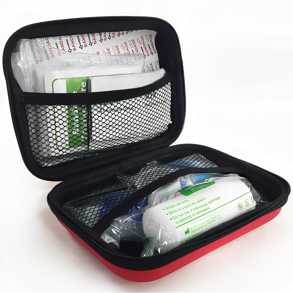 Trousse De Premier Secours Randonnée 92pcs compartiment ouvert - Rouge Cerise - Noir et Rouge