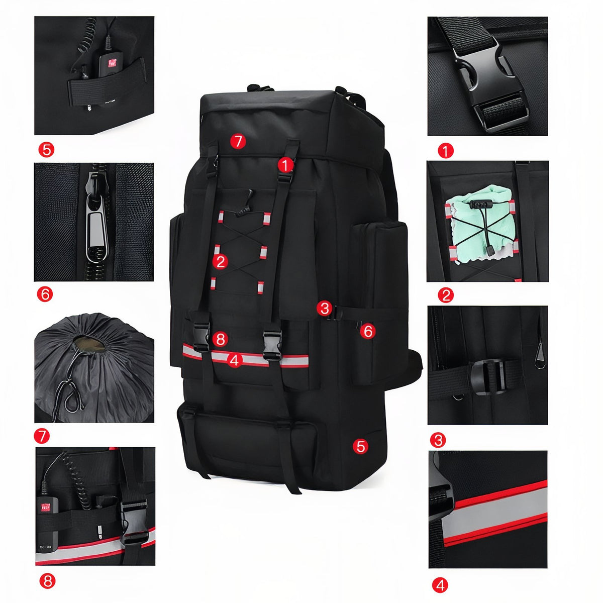 Close-up of Trek Bag 130L zip closure - Khaki - Navy Blue - Camouflage Green - Olive Green - Black - Grey