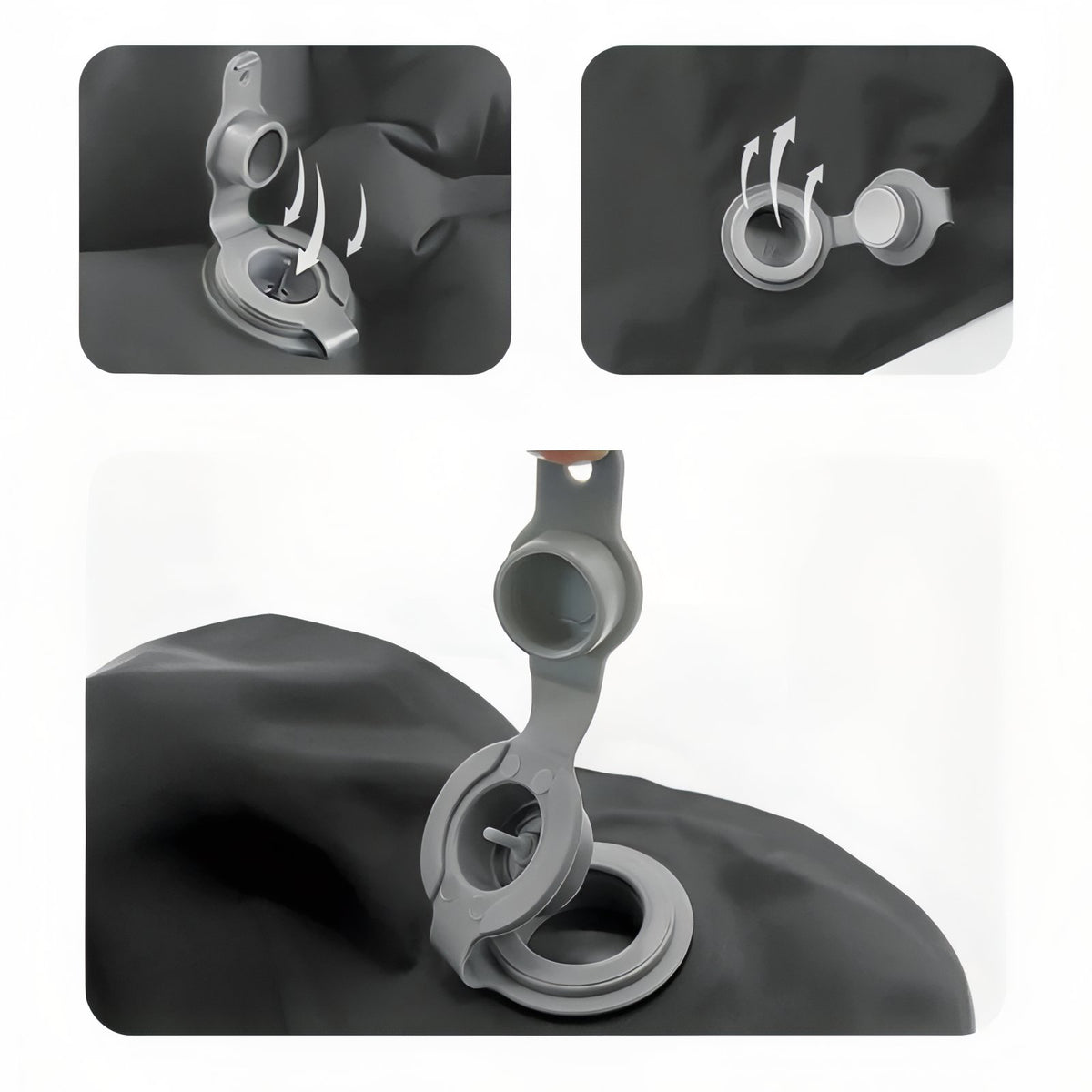 Ultra Lightweight Inflatable Seat Cushion close-up air valve - Anthracite Grey