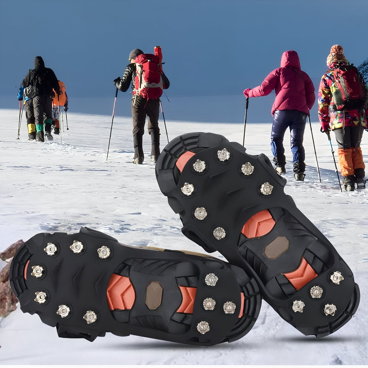 Close-up of Anti-Slip Hiking Crampons 11 Teeth soles - 31-36 - 36-39 - 39-46 - 46-48