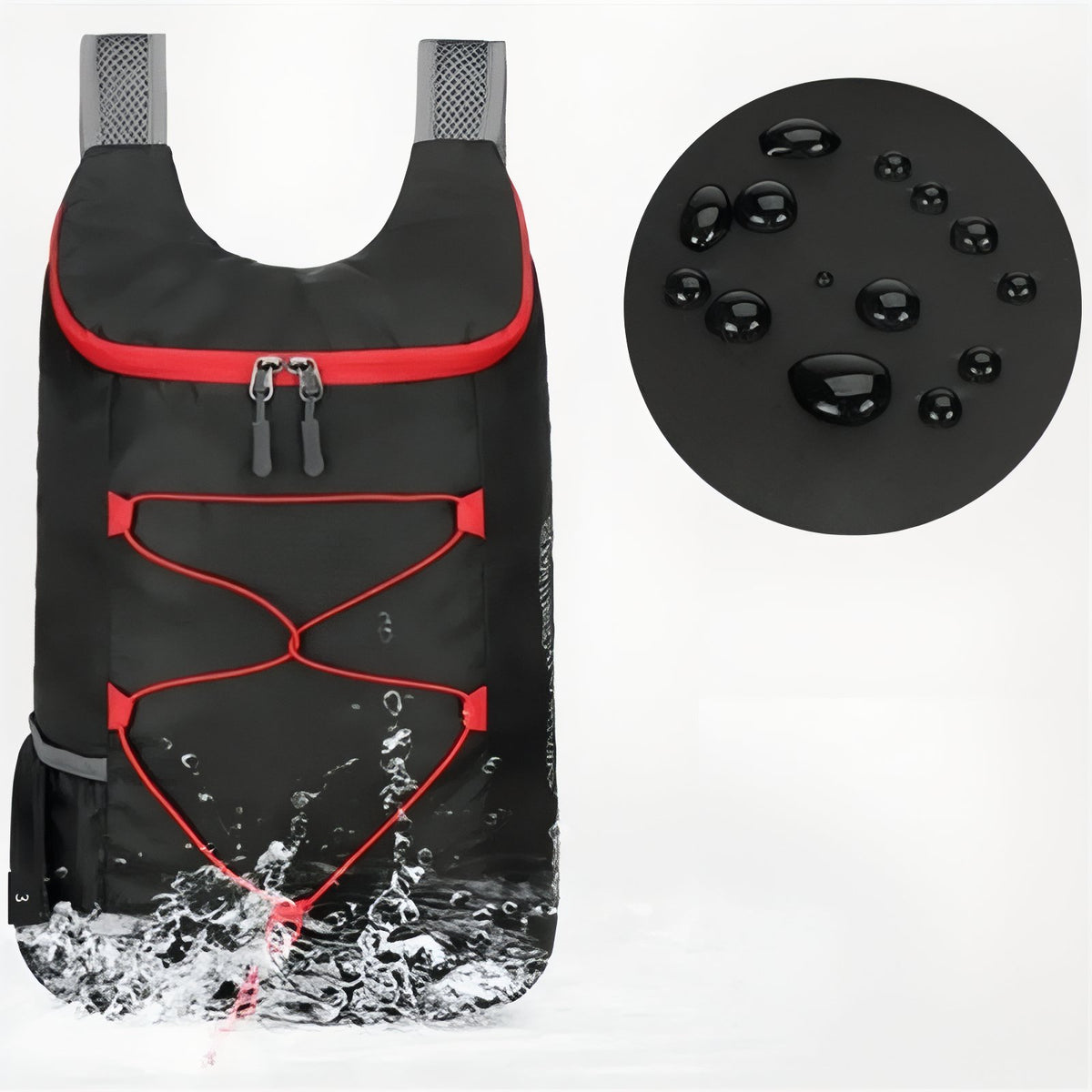 Close-up of the Foldable Hiking Backpack 20L product - Black and Red - Navy Blue and Orange - Gray and Blue