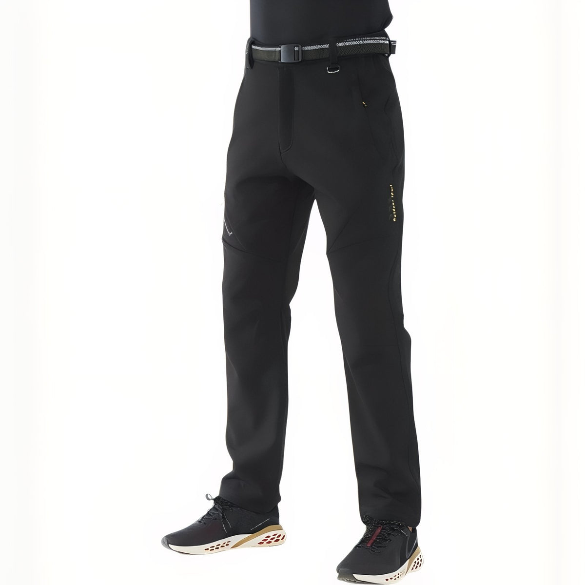 Men's Fleece-Lined Hiking Pants held in hand - Dark Green - Deep Black - Anthracite Gray