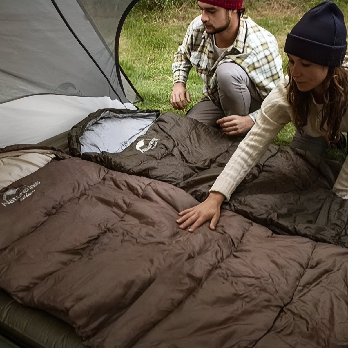 Lightweight 3-Season Sleeping Bag two sleeping bags - Brown and Beige - Olive Green