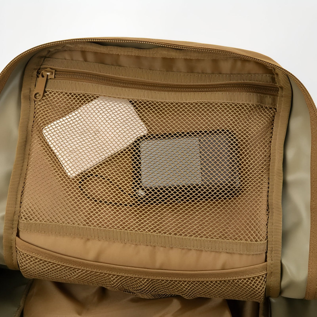 Military Backpack Sand 25L open compartment - Dark Brown