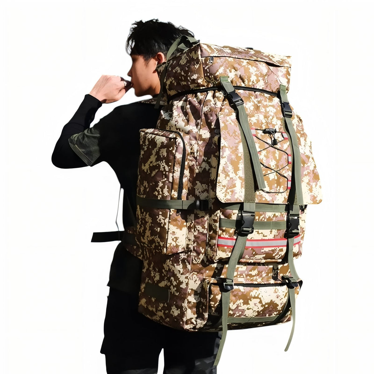 Trek Bag 130L worn on the back - Khaki - Navy Blue - Camouflage Green - Olive Green - Black - Gray