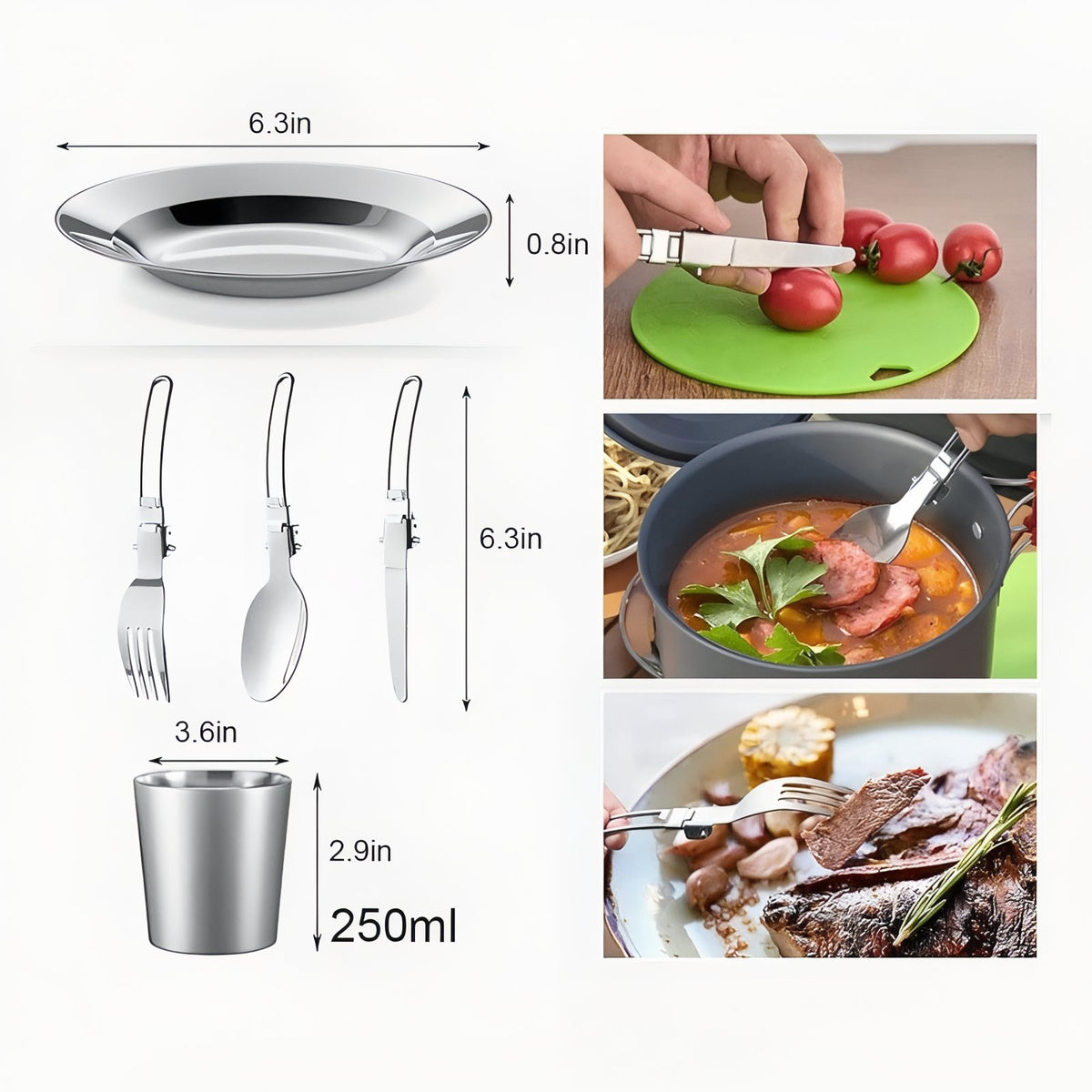 3-Person Cookset dimensions guide - Kit A - Kit B - Kit C - Kit D