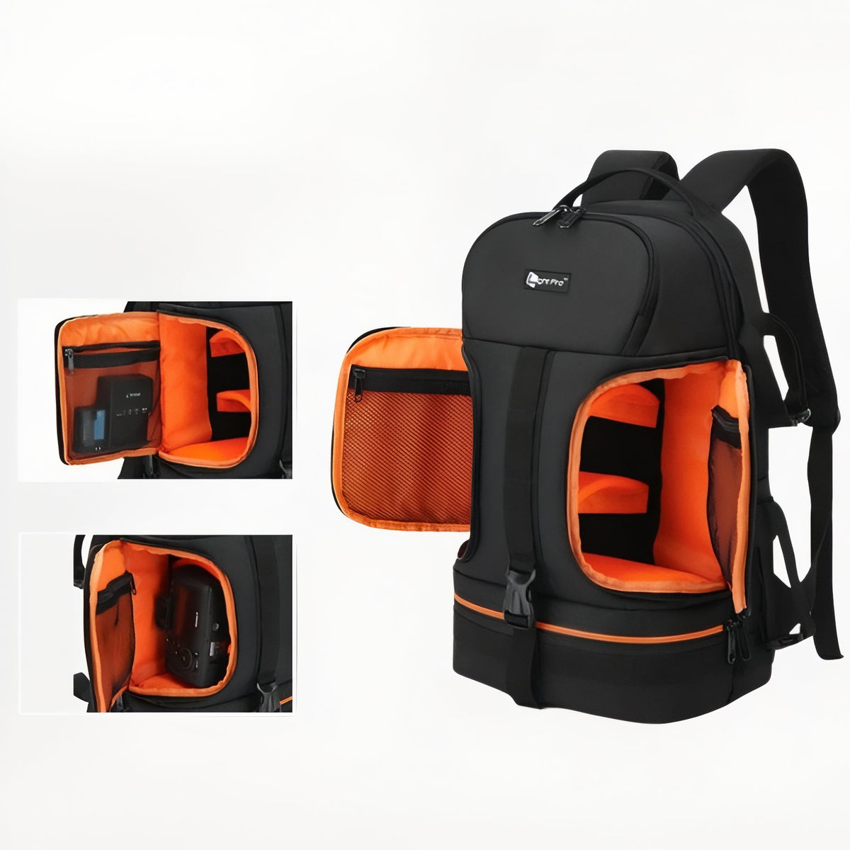Special Hiking Camera Bag open compartment - Orange - Grey - Red