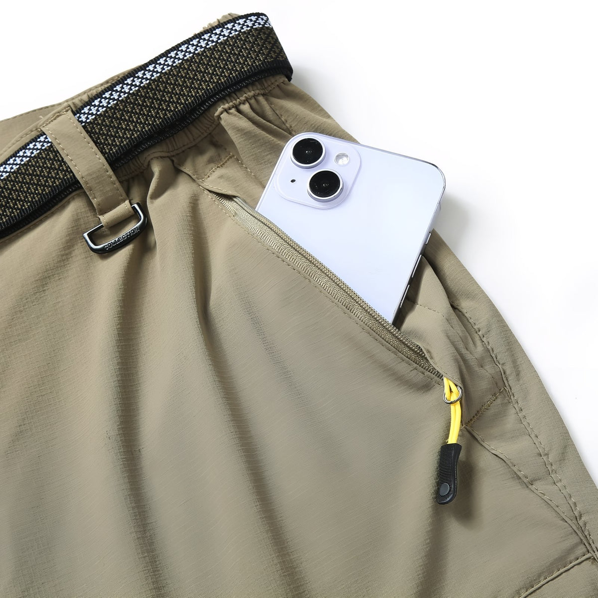 Pantalon Randonnée Extensible Homme gros plan poche zippée - Beige Clair - Noir Profond - Gris Foncé - Vert Olive
