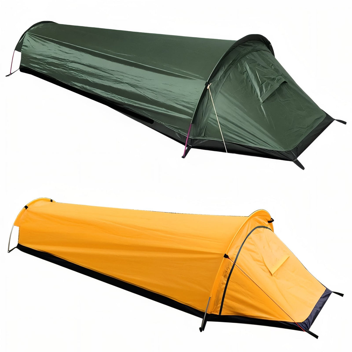 1-Person Hiking Tent two tents aligned - Dark Green - Yellow and Black
