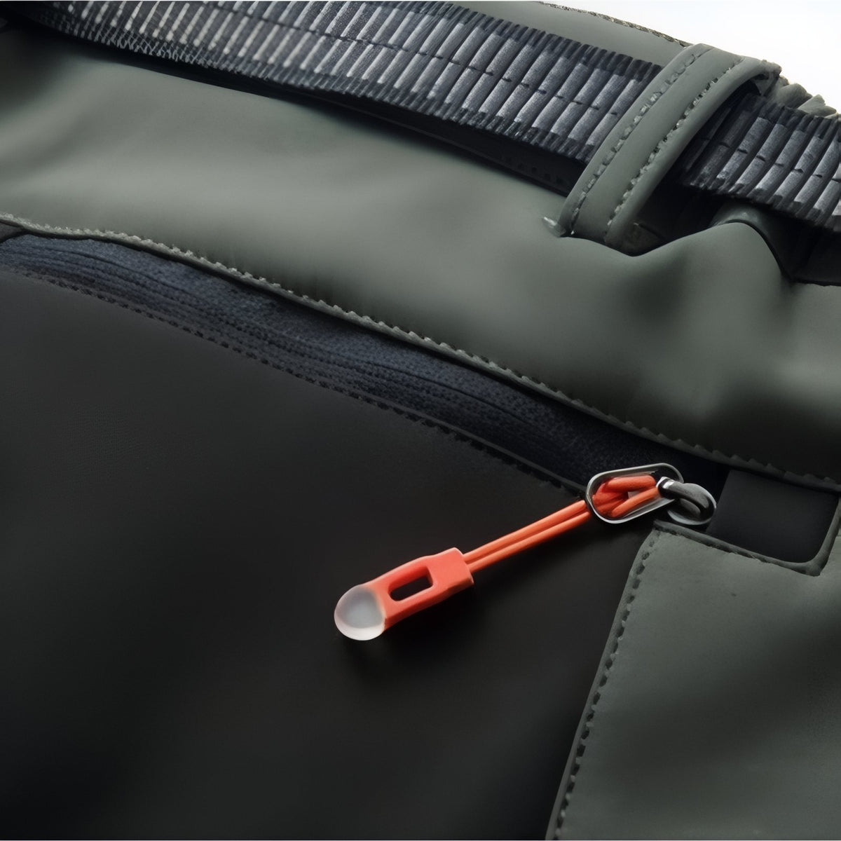 Men's Water-Repellent Hiking Pants close-up zip closure - Dark Green and Black - Dark Gray and Orange - Black and Orange