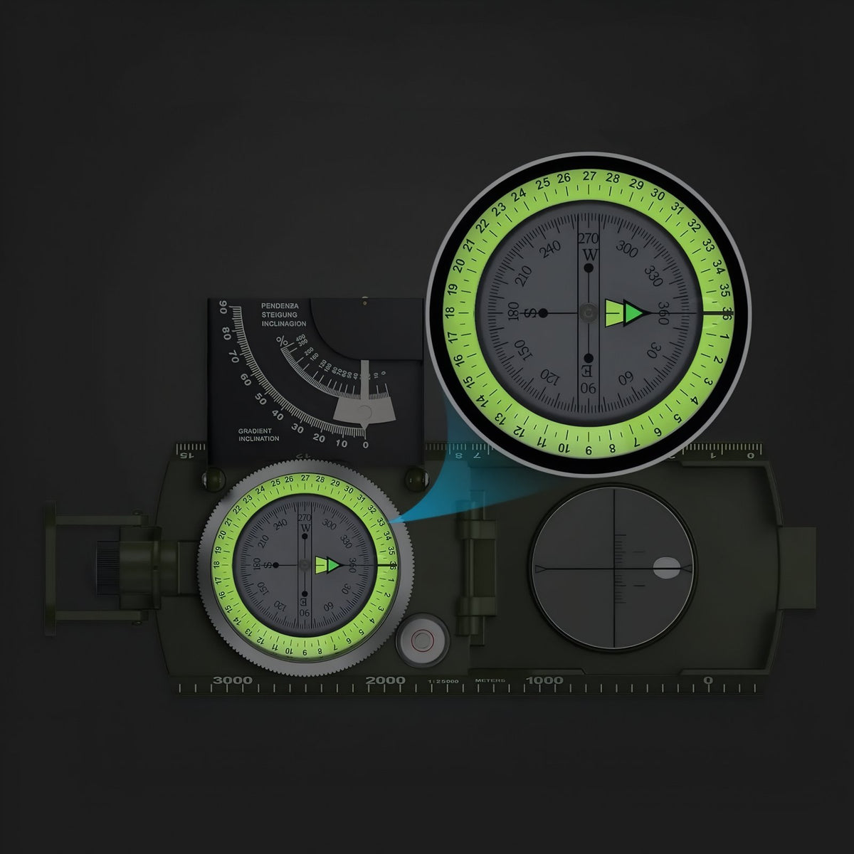 Multifunction Compass with Clinometer close-up measuring instruments - Military Green