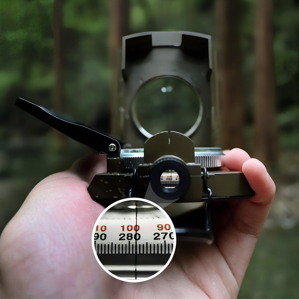Multifunction Compass with Clinometer close-up graduated scale - Military Green