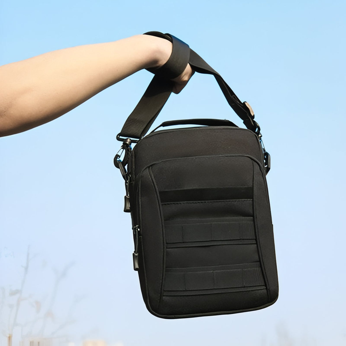 Hiking Shoulder Bag carried by hand - Dark Brown - Olive Green - Matte Black
