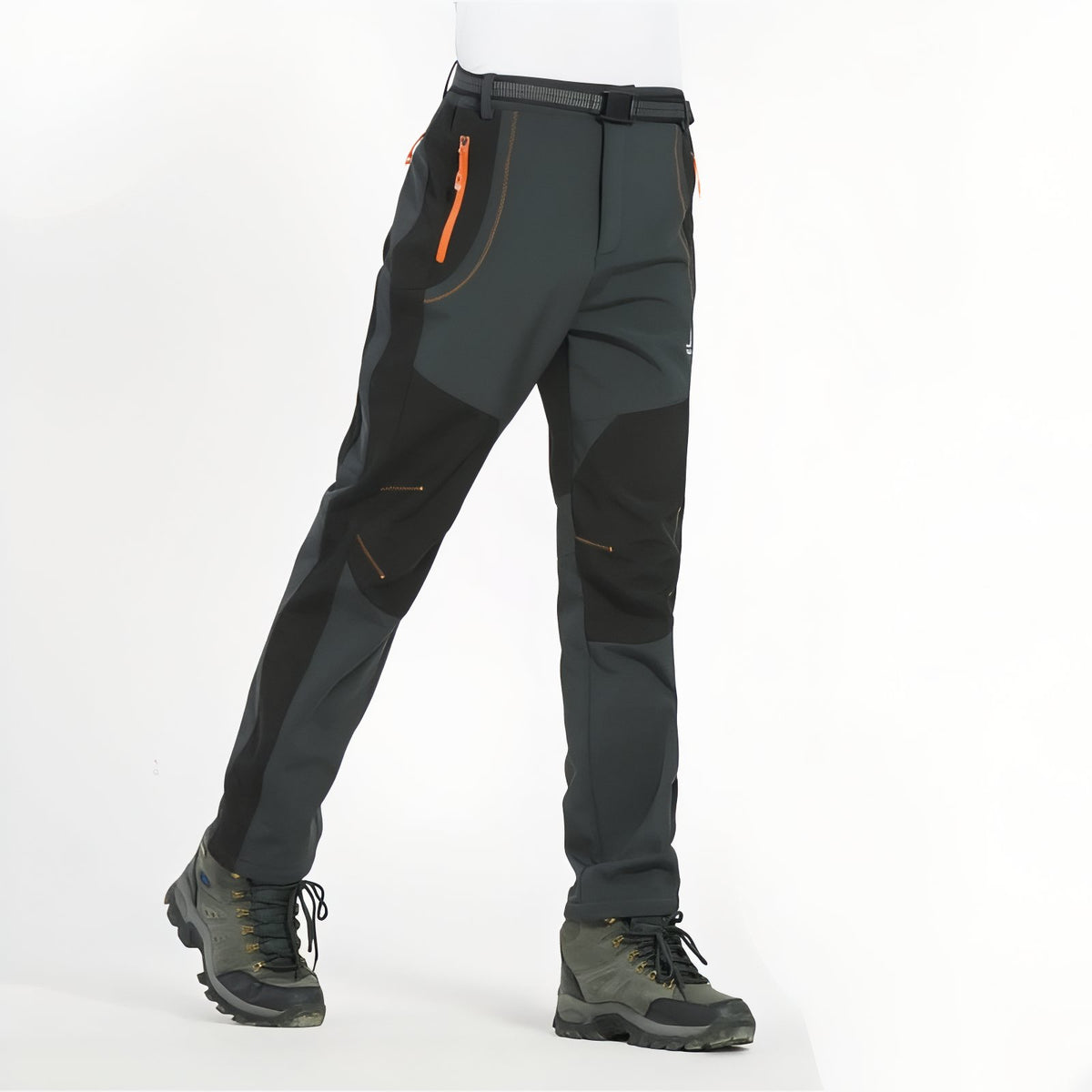 Men's Water-Repellent Hiking Pants standing - Dark Green and Black - Dark Grey and Orange - Black and Orange