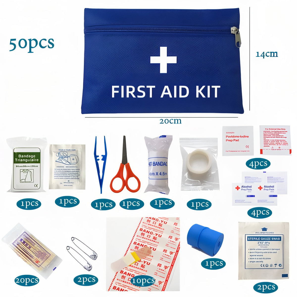 Light First Aid Kit 50pcs visible items - Cherry Red - Blue