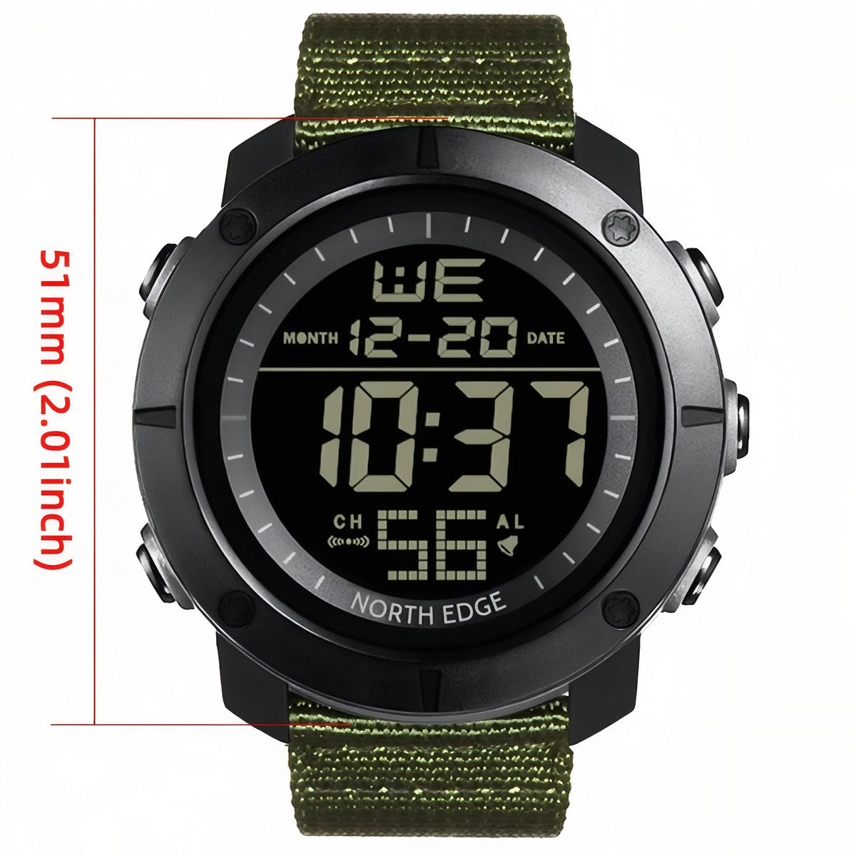 Men's Hiking Watch size guide - Matte Black - Black and Olive Green