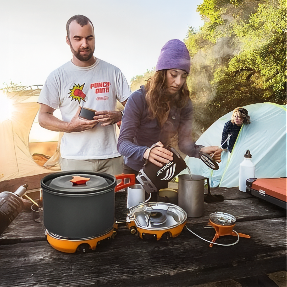 3-Person Cookware Set in a camping scenario - Kit A - Kit B - Kit C - Kit D