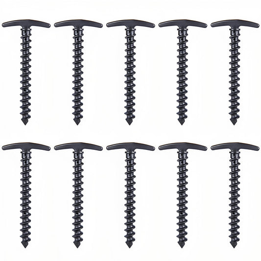 10Pcs Screw Tent Pegs - Matte Black