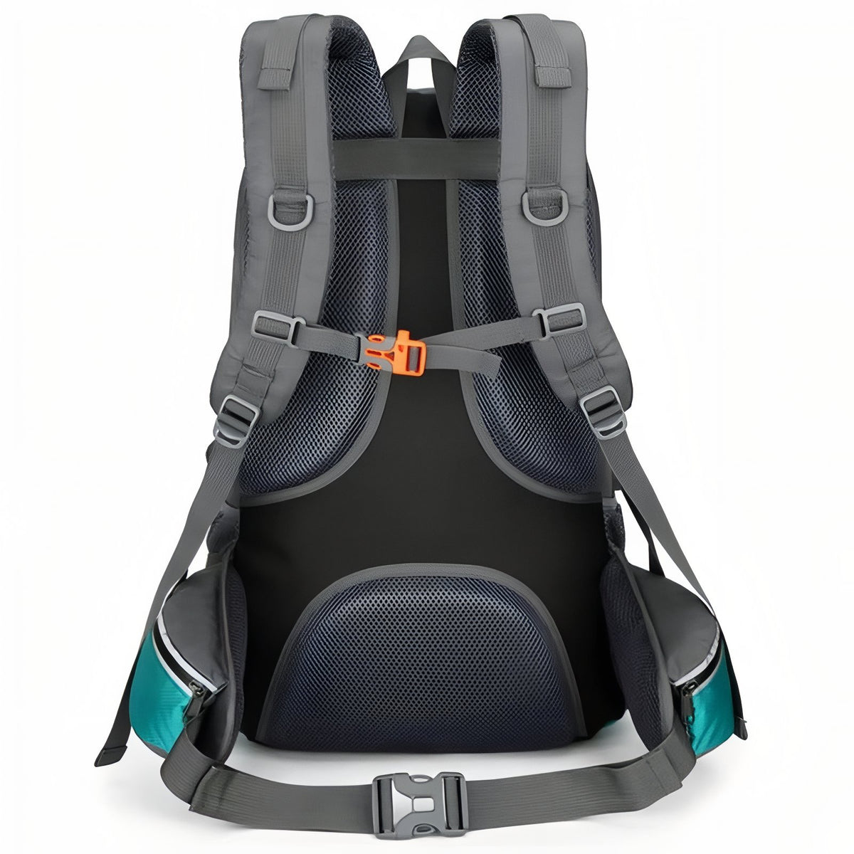 Multi-Pocket Hiking Backpack 55L strap details - Turquoise and Gray - Dark Gray and Black - Dark Gray and Navy Blue - Deep Black - Orange and Gray