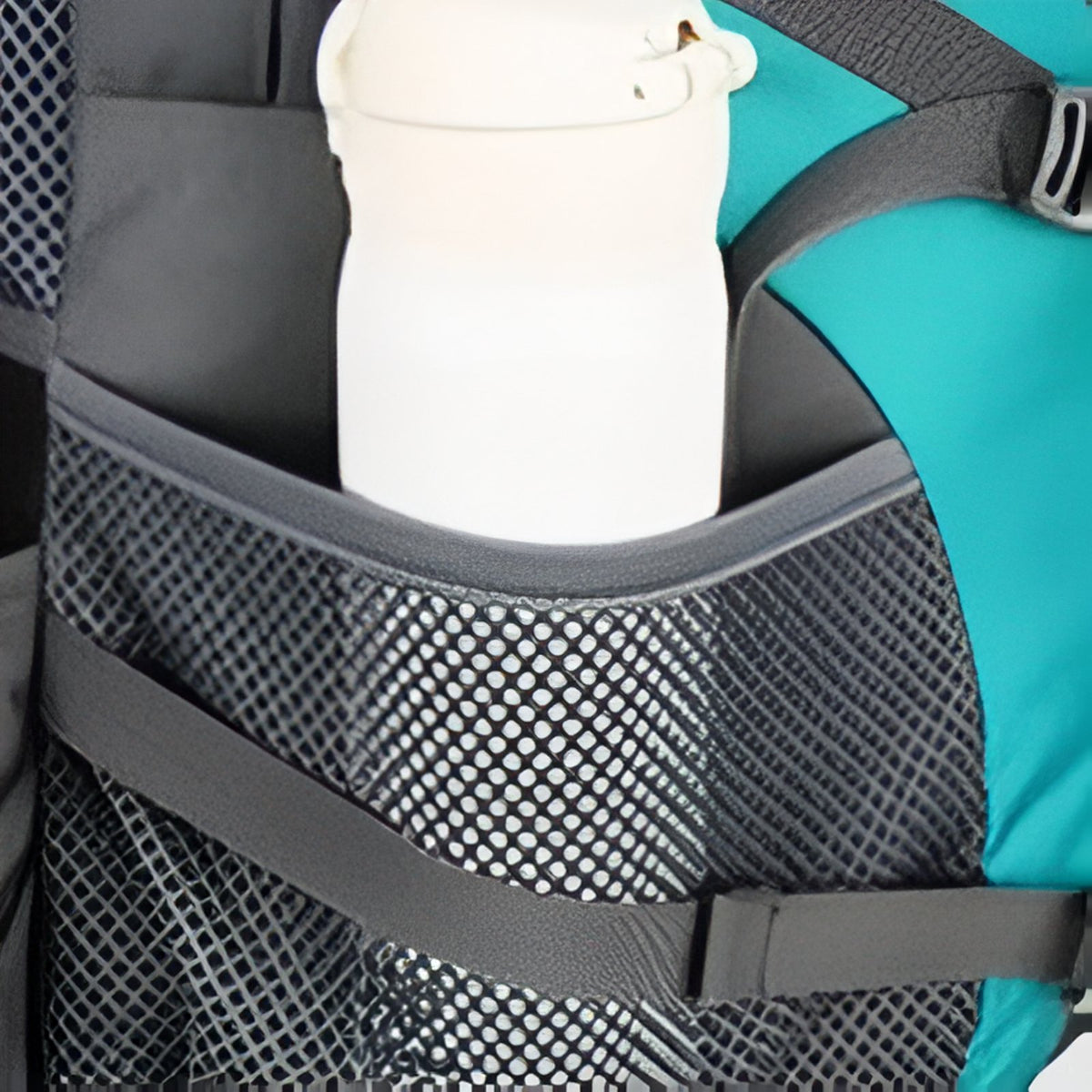 Multi-Pocket Hiking Backpack 55L close-up side pocket - Turquoise and Gray - Dark Gray and Black - Dark Gray and Navy Blue - Deep Black - Orange and Gray