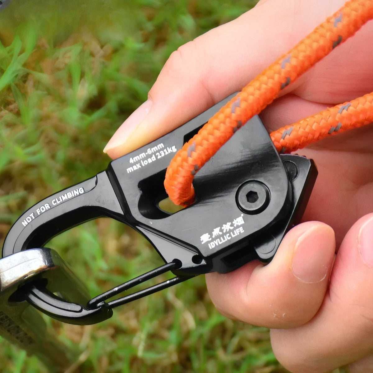 Close-up of Tent Rope Tensioner mechanism - Ebony Black