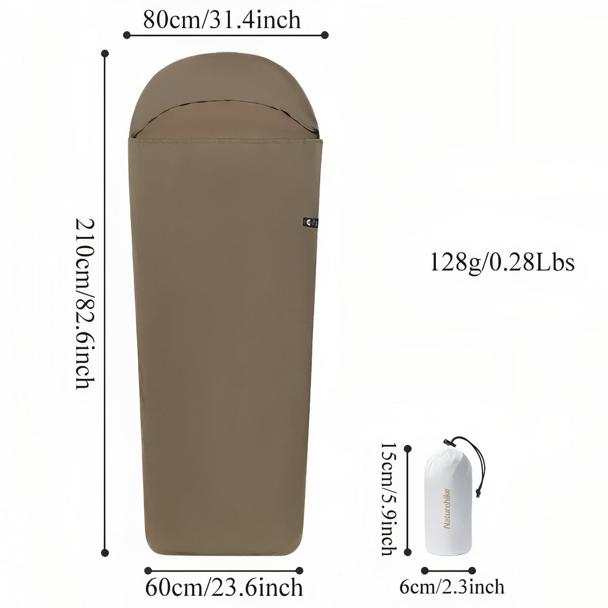 Sleeping Bag Liner size guide - Light Grey - Dark Olive - Sand Beige