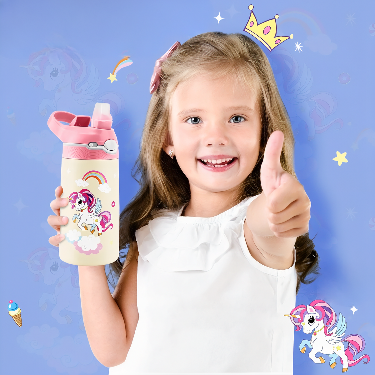 Gourde Enfant Licorne 400ML enfant souriant avec gourde - Licorne 1 - Licorne 2