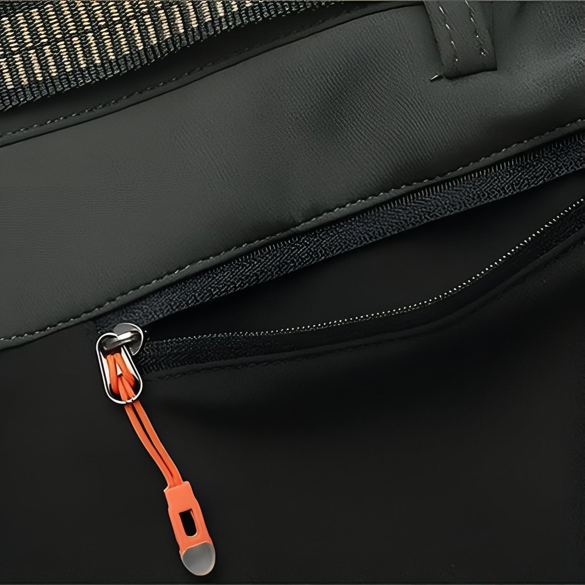 Men's Water-Repellent Hiking Pants close-up zip closure - Dark Green and Black - Dark Gray and Orange - Black and Orange
