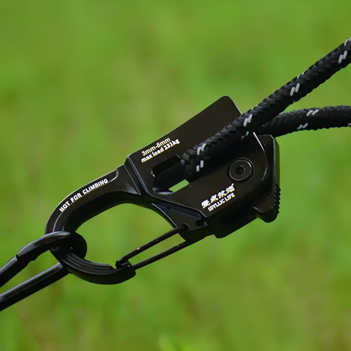 Close-up of Tent Rope Tensioner mechanism - Ebony Black