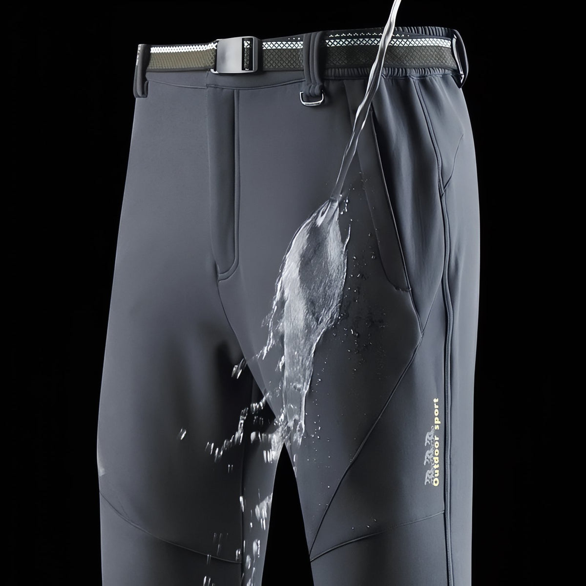 Men's Fleece-Lined Hiking Pants close-up waterproof material - Dark Green - Deep Black - Anthracite Gray