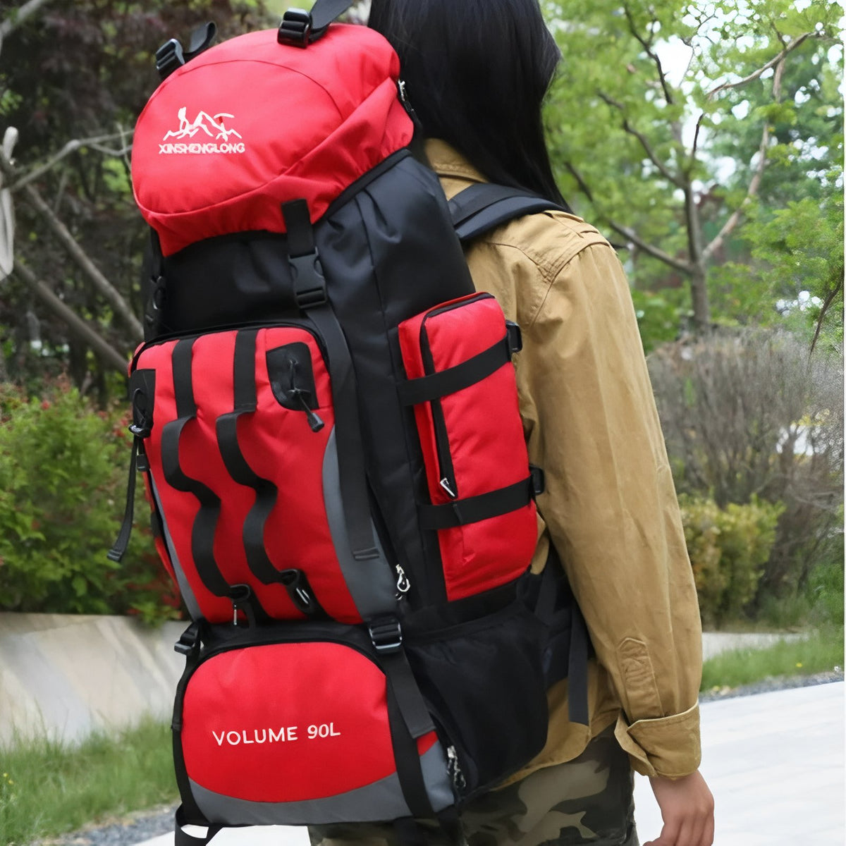 Trekking Backpack worn on the back - Light Blue - Red - Green - Navy Blue - Black