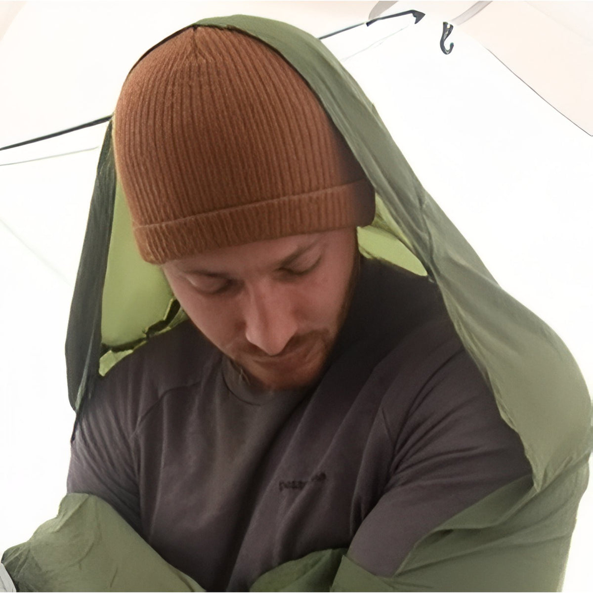 Sleeping Bag Liner worn over the shoulders - Light Grey - Dark Olive - Sand Beige