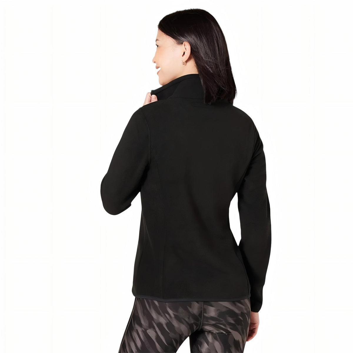 Veste Polaire Randonnée Femme portée de dos - Bleu Ciel - Bleu Marine - Noir