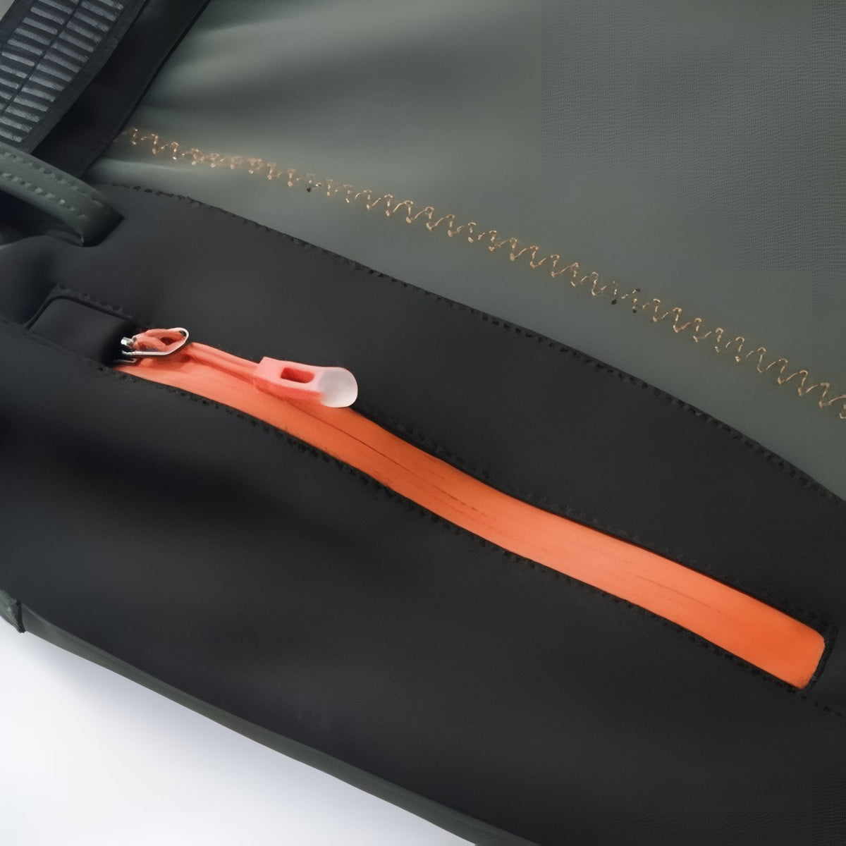 Men's Water-Repellent Hiking Pants close-up zip closure - Dark Green and Black - Dark Gray and Orange - Black and Orange