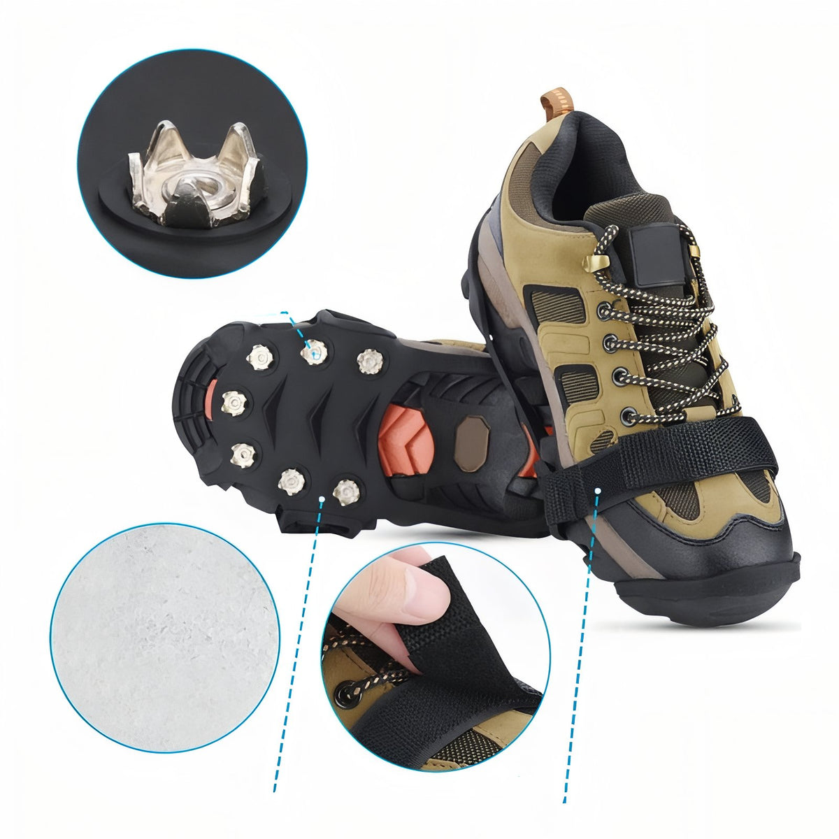 Anti-Slip Hiking Crampons 11 Teeth close-up sole and attachment - 31-36 - 36-39 - 39-46 - 46-48