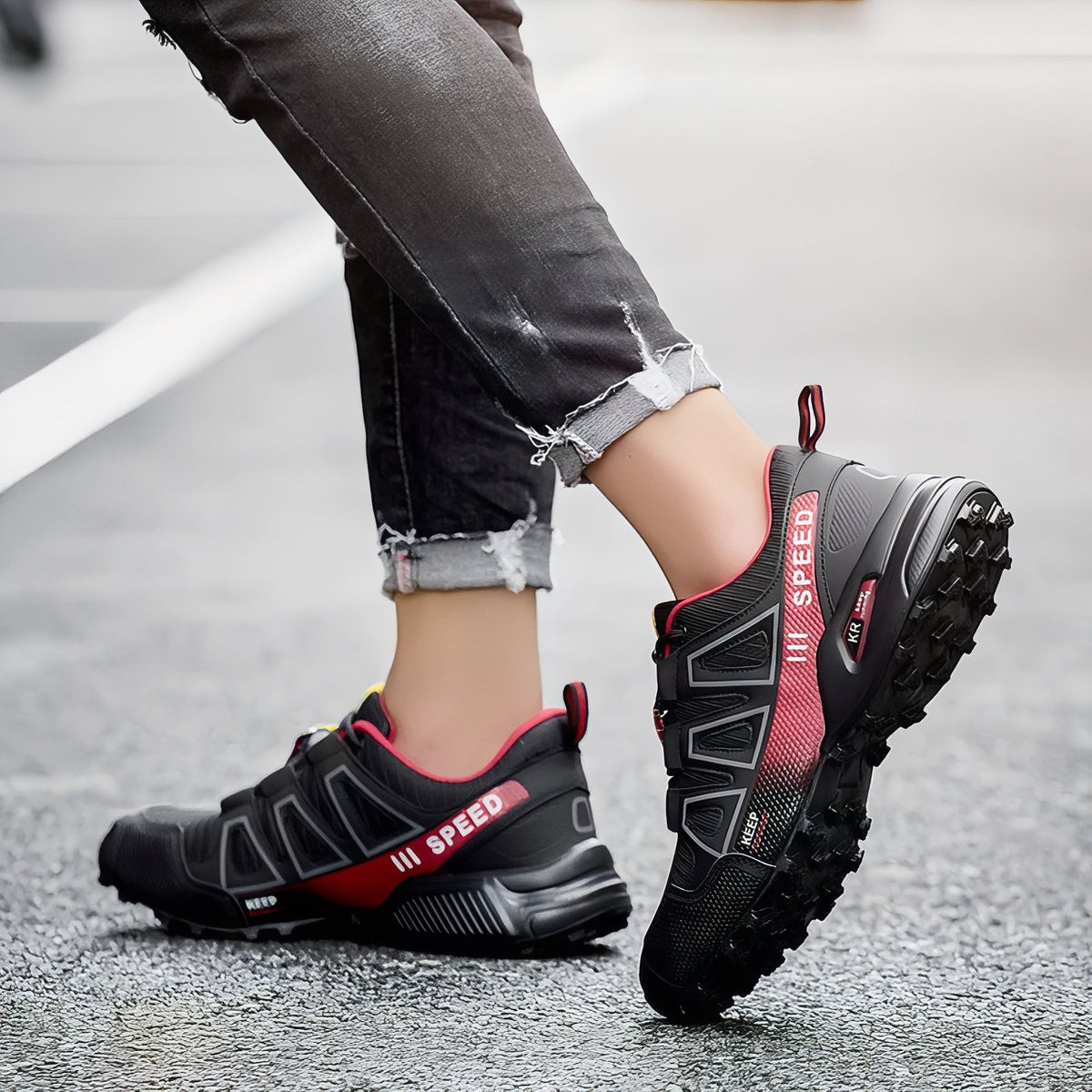 Men's Urban Walking Shoes worn on foot - Sky Blue and Black - Black and Silver - Sky Blue - Red and Black