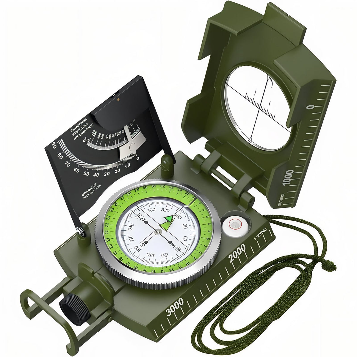 Multifunction Compass with Open Angle Inclinometer - Military Green