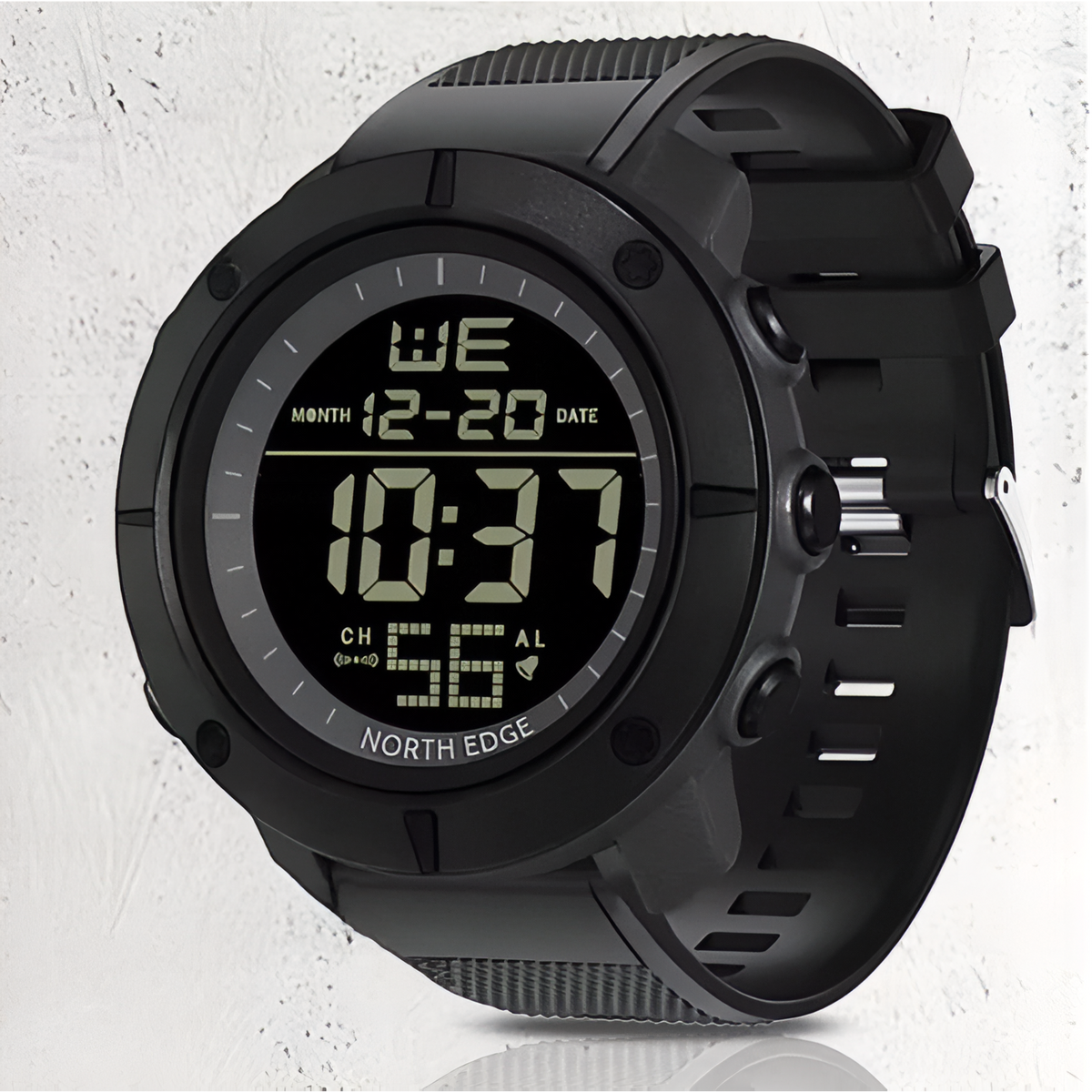 Men's Hiking Watch close-up digital dial - Matte Black - Black and Olive Green