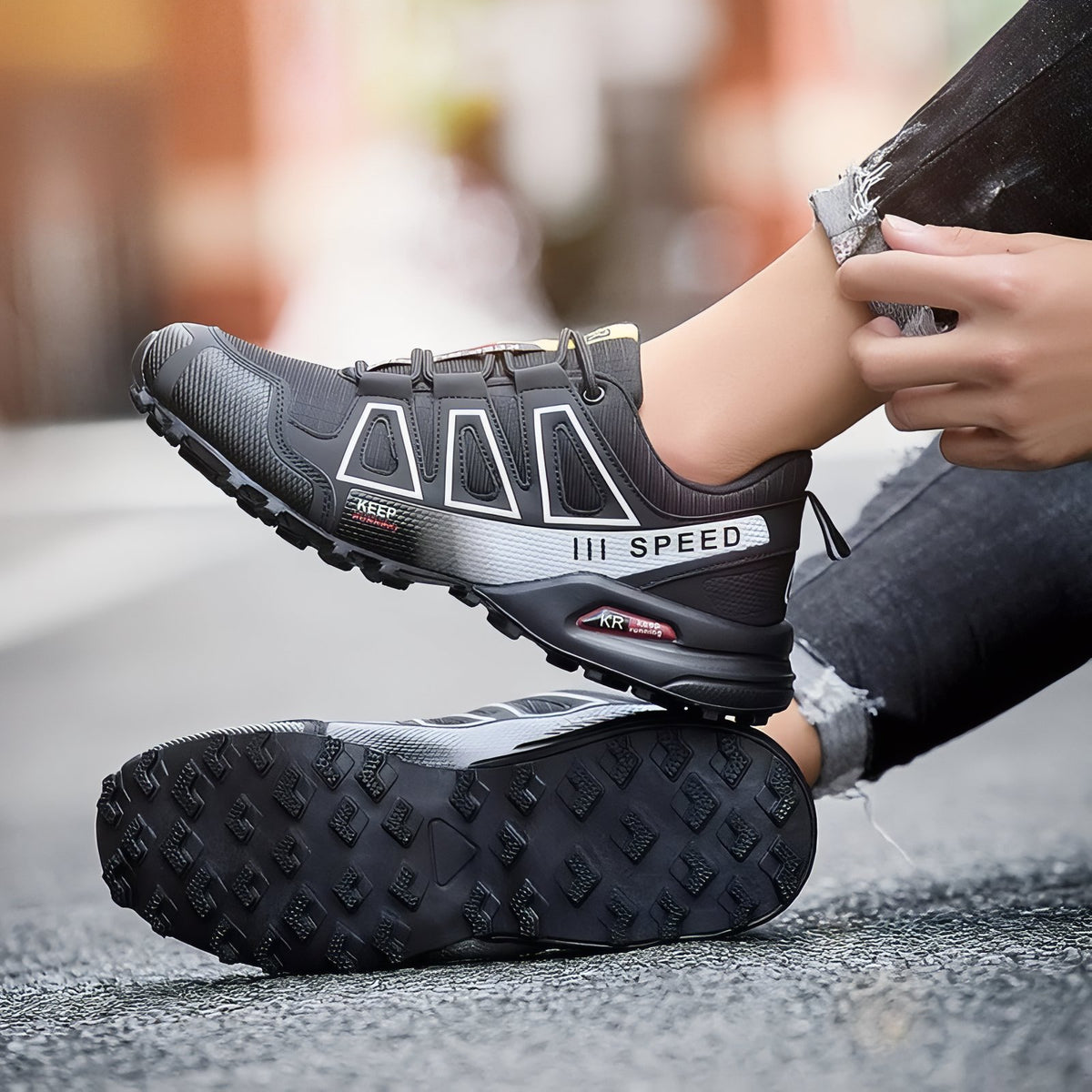 Men's Urban Walking Shoes worn on foot - Sky Blue and Black - Black and Silver - Sky Blue - Red and Black