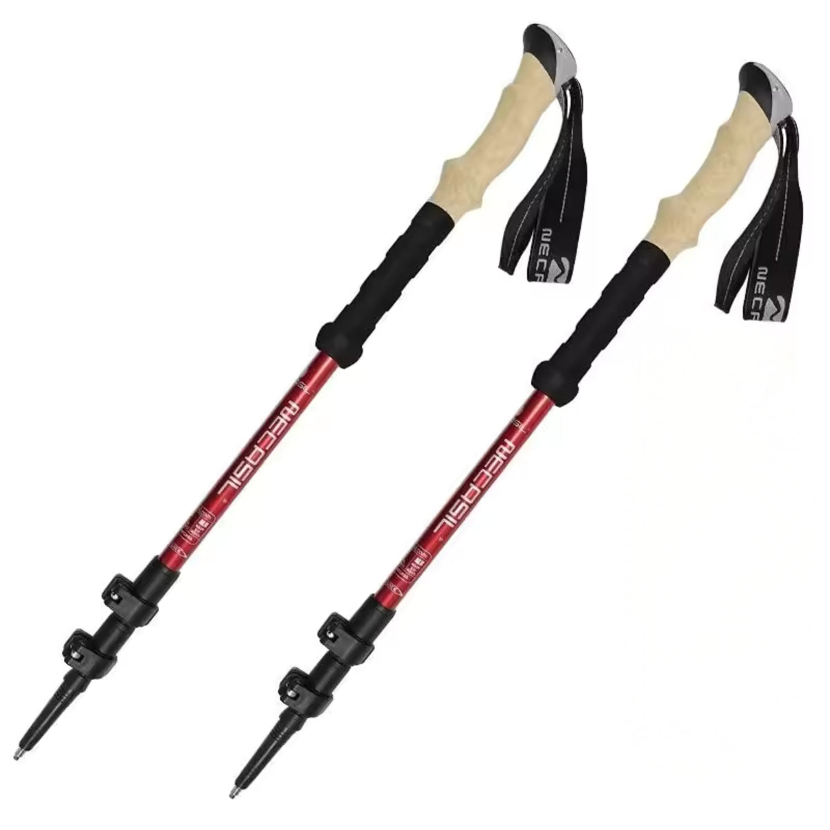 Bâton de Randonnée Ultra Léger 135CM - Rouge - 2 Bâtons (Paire Complète)