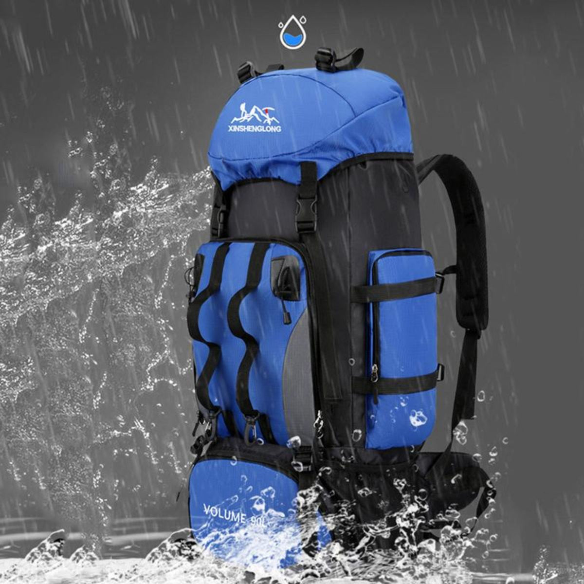 Close-up of Trekking Backpack - Light Blue - Red - Green - Navy Blue - Black