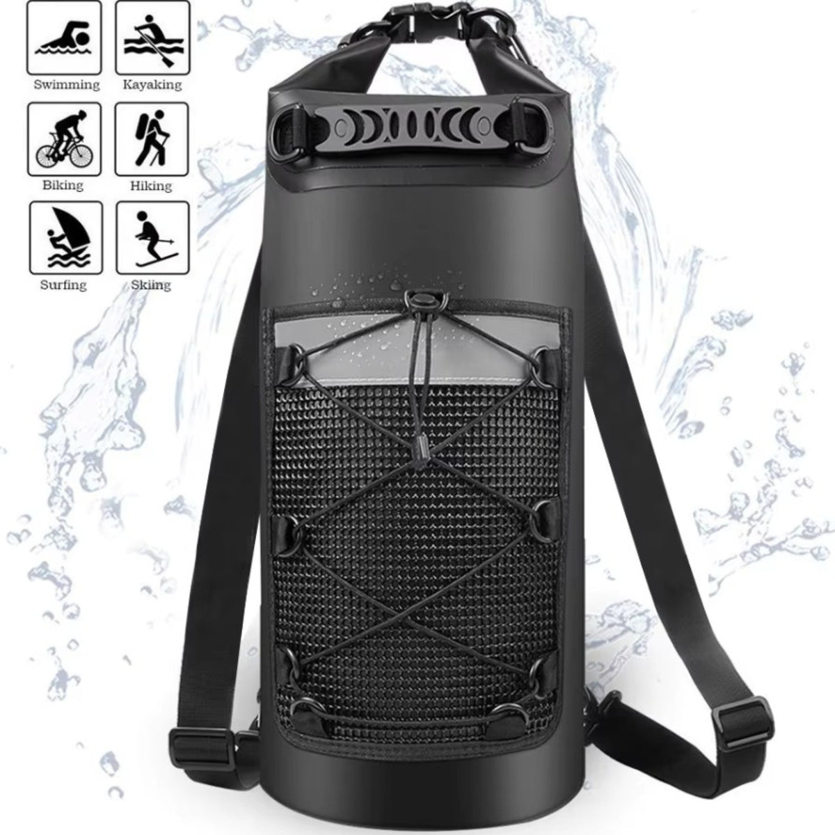 Close-up of material and details of Waterproof Hiking Bag - Yellow - Green - Black